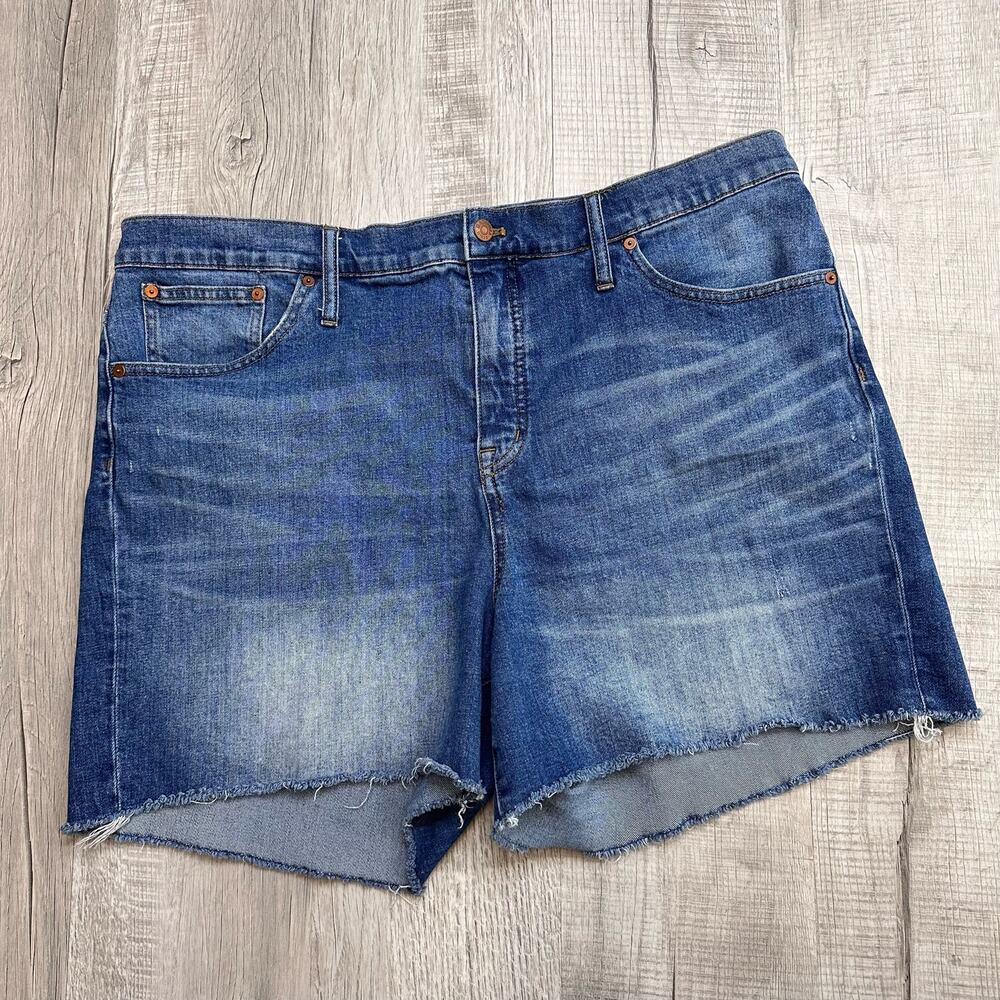 Madewell High Rise Denim Shorts Women's 35 Blue Plus Raw Hem Medium Wash #F7019